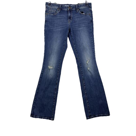 Womens Size 6R Mid Rise Jeans Boot cut Ripped / Torn distressed Stretch Mossimo - Picture 1 of 8